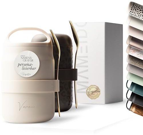 MAMEIDO Thermobehälter für Essen 800 ml (personalisiert) | mit Gravur, aus Edelstahl, auslaufsicher, BPA-frei, Müslibecher to go, ideal für Joghurt, Porridge & Suppen