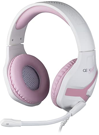 Konix Geek Girl Auriculares Gaming Crystal PS4, PS5, Switch, Xbox One y Series X|S - Micrófono - Cable 1,5 m - Conector Jack de 3,5 mm - Blanco y Rosa