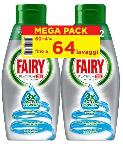 Fairy Gel limpiador lavavajillas - 64 lavados - 2 botellas de 32 lavados - Brezza Marina