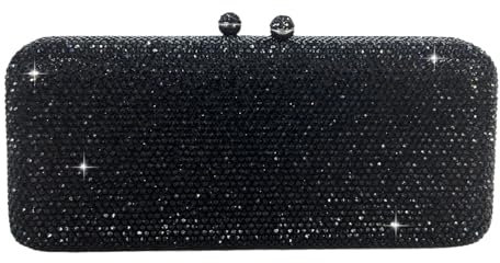 Boutique De FGG Lange Kristall Clutch Abendtasche für Damen Hochzeitstasche Party Handtasche Strass Brauttasche, Mini, Schwarz