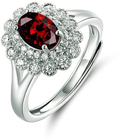 Silber ringe 925 frauen Verstellbar Princess Diana Rot Granat öffnung Damen 925 Sterling Silber Ring Prinzessin Diana Kate Middleton Edelstein Trauringe mit Schöne Schmuck Beutel