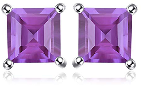 JewelryPalace Quadrat Schliff 0.6ct Echt Amethyst Ohrstecker Silber 925 Damen, Violett Schmuck Set, Ohrringe Silber Edelstein Mädchen, Ohrstecker Silber klein mit Stein Frauen