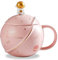 ZONSUSE Süße Astronauten Tasse, Kawaii Coffee Mug, Kaffeebecher Porzellan, Keramik Tasse mit Deckel und Löffel, für Tee, Saft und Milch, Lustige Geburtstags und Muttertagsgeschenke, 400ML (Rosa)