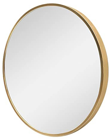 [en.casa] Wandspiegel Modugno 60 cm Badezimmerspiegel Badspiegel Schminkspiegel Hängespiegel rund Aluminiumrahmen Wandmontage Gold