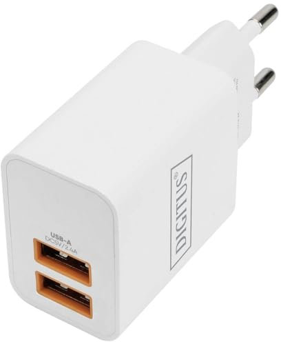 DIGITUS Caricabatterie Universale 15,5 W - 2 Porte USB-A - Alimentazione per iPhone, iPad, Samsung Galaxy, Pixel, Xiaomi, Motorola, Huawei, Sony, LG, HTC - Bianco