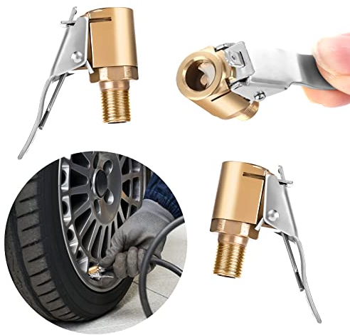 Cobee Reifen Luftfutter mit Clip Adapter 2 Stück, strapazierfähiges Messing Reifen Luftfutter Reifenfüller Kompressorpumpe Anschluss Keine Leckage Reifenfutter für Rad Messing Reifen (8 mm)