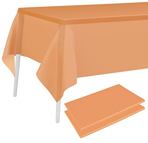 PLULON 2Pcs Orange Tablecloth Plastic Table Cover 137 x 274cm Rectangle Table Cover for Birthday Party Home Table Decorations