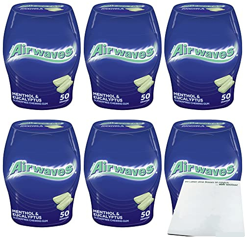 Wrigley Airwaves Menthol & Eukalyptus 6er Pack (6x50 Dragees) + usy Block