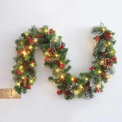6FT(1.8M) Ghirlanda Natalizia Artificiale Pre-Illuminata, Decorazione Ghirlanda Natalizia con 30 luci LED e Baubles di Albero di Natale Camini Scale Porte Giardino Yard Decor