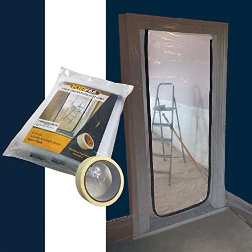 KIRFEE 2 Pack Plastic Door Covers for Interior Doors | Dust Door Sheet with Zip 1.2m x 2.2m | Includes Masking Tape | Perfect Door Covers for Decorating and DIY Projects | Plastic Door Curtain.