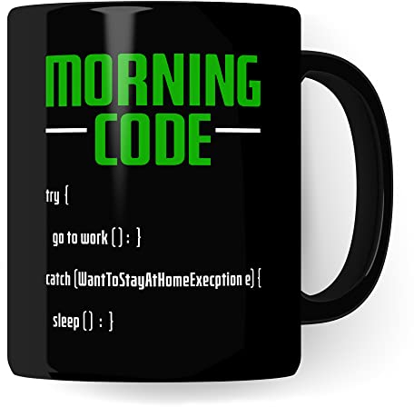Taza de café informática para estudiantes de informática, código de mañana, taza de café, regalo divertido, sarcasmo, idea de regalo, programador (negro)