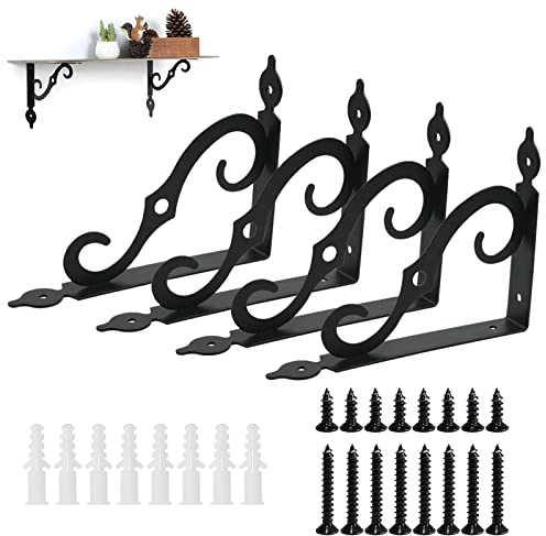 Regalwinkel Schwarz Metall 4 Stück 19cm * 14cm Regalhalterung Schwerlastwinkel Regalhalter Metall Schwerlastkonsole Regalträger Vintage für die Wandmontage Bücherregale Garten Küche