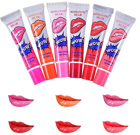 6 Farben Magic Tattoo Lipgloss, Lip Stain Tint Set, Peel Off Lip Gloss, Peel Off Lipgloss, Peel Off Lipstick, Lippen Tattoo Wasserfeste und Dauerhafte Farben, Lippenglanz Lippenstift for Women Girls