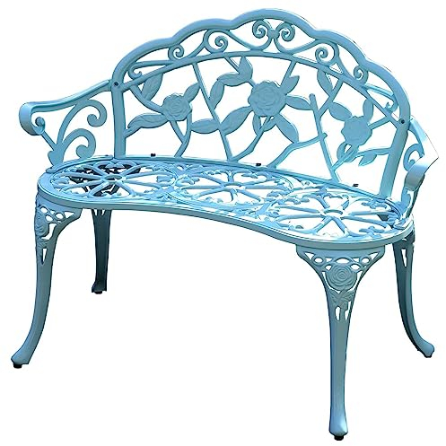 TRAGLO Gartenbank Rostfreie & Wetterfeste Aluminium-Parkbank mit Rückenlehne & Armlehnen Outdoor Sitzbank für 2-3 Personen für Garten Balkon Terrasse Park Blue