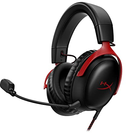 HyperX Cloud III 3.5mm Wired Gaming Headsets with Mic Noise Cancelling DTS Headphone:X Memory Foam 53mm Drivers Aluminum Frame for PC PS4 PS5 Xbox Nintendo Mac Mobile Gaming Headphones (Renewed)