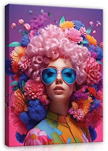 WallArena Leinwand Bilder - Frau mit Blumen Hut Abstrakt - 100x75 cm | Leinwandbilder, Bild auf leinwand, Wandbild XXL groß Wandbilder für Wohnzimmer Schlafzimmer Wohnzimmerbilder