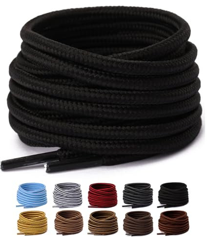 Olukssck 2 Paia Lacci per Scarpe Rotondi, Stringhe Scarpe Robuste e Resistenti per Scarpe Sportive da Trekking, Stivali da Lavoro e Scarpe da Scarponi Montagna - Diametro 4 mm, Nero, 122cm