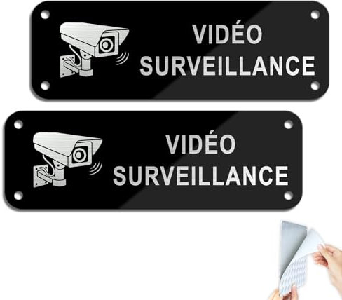 SINMAO Vidéo Surveillance Panneau Adhésif Aluminium Brossé 15x5cm x2 pièces