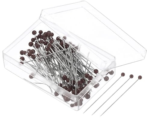 PATIKIL 100 Stück Stecknadeln mit Kopf Groß, 37mm Nähnadeln Pins Pin mit Perlenförmig Kugel Kopf für Stoff Dekorativ Kleider Herstellung Basteln, Braun