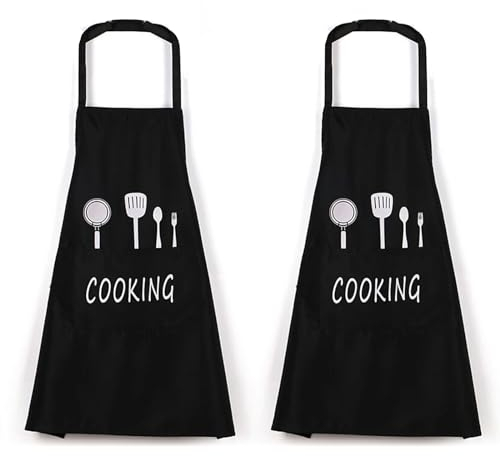 Hyakoz 2 Pièces Tablier Noir Tablier Cuisine Homme Professionnel Tablier Étanche Avec Poches Tabliers Pour la Cuisine Restaurant Travail BBQ Jardinage Artisanat Cuisson Noir