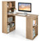 COSTWAY Bureau d'Ordinateur Réversible avec Bibliothèque, Poste de Travail Moderne avec Étagères de Rangement à 6 Niveaux, Assemblage Facile, pour Maison, Bureaux (Naturel)
