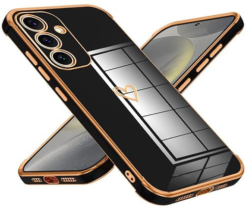Keteen Handyhülle für Samsung Galaxy S24 Plus Hülle Cute Herz Muster Mädchen Galvanisierte Kameraschutz Weich TPU Silikon Schutzhülle Ultra Dünn Stoßfeste Hülle für Samsung Galaxy S24 Plus-Schwarz