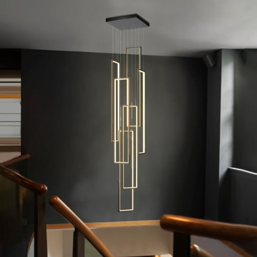DOCJX LED Treppenleuchte Pendelleuchte Drehbare Treppen Hängeleuchte groß Treppenhaus Dimmbares Licht Kronleuchter Pendellampe Höhenverstellbar Deckenleuchte Treppe Wohnzimmer (6FLAME-150CM)