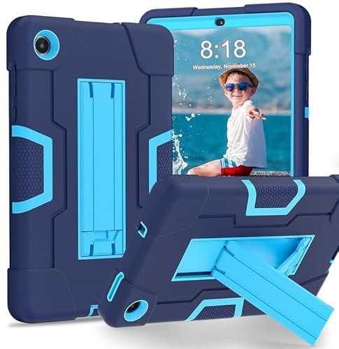 Étui pour tablette Lenovo Tab M8 4ème (génération) 8 TB300XU (2023), béquille intégrée, polycarbonate rigide en silicone souple, protection intégrale contre les chocs, bleu marine