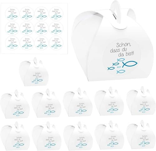 DOWNDRIFT Geschenkbox Kommunion 48 Stück Taufe Geschenkboxen Taufe Geschenkboxen Konfirmation Fisch Kartonage Taufe Geschenkbox Klein Kommunion für Gäste Hochzeit Süßigkeiten Box Einladungskarte