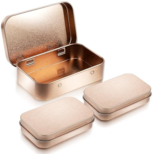 Ouligay Lot de 3 petites boîtes de rangement rectangulaires en métal or rose - Avec couvercle - Mini boîte de rangement en métal - Avec couvercle