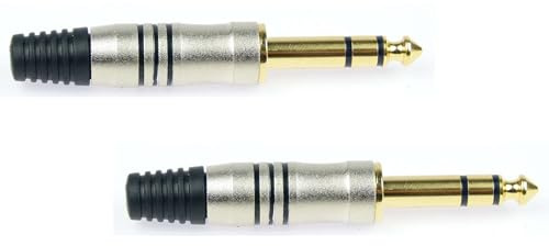 Adam Hall 2 x K3CJM3 GOLD - 6,3 mm Stereo Kabel Klinke TRS Stecker 3 pol male silber, vergoldete Kontakte, 3 Star Serie