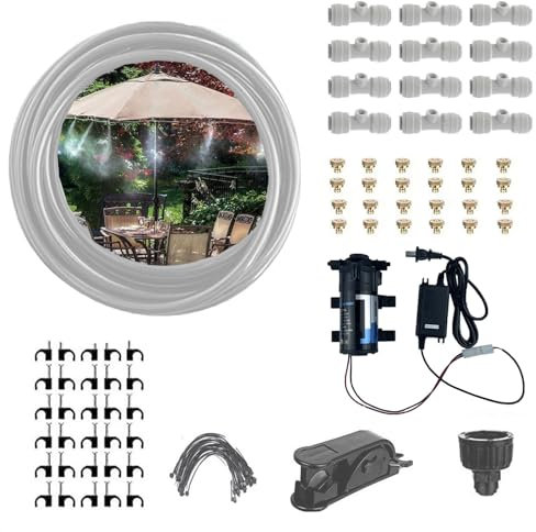 VOLWCO Gartenbewässerungssystem mit Düsensprüher & Pumpe, Garten Gewächshaus Pavillon Wasserzerstäuber, Sprühnebel Kühlung Set, für Garten Gewächshaus Sonnenschirm (Size : 27M(88.5ft)-44 nozzles)