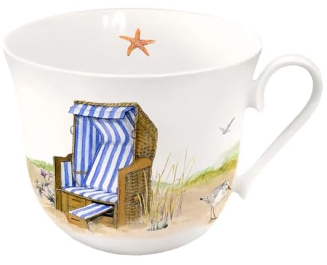 Grätz Kaffeetasse 450ml Henkeltasse Blumen Früchte Landhaus Porzellantasse Geschenkbox (Meeresbrise)