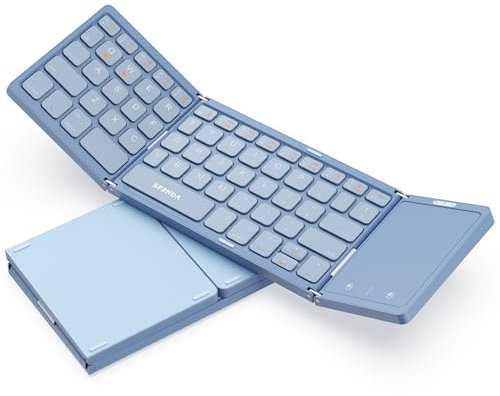 seenda Foldable Bluetooth Keyboard for Travel, Tri-Folding Wireless Rechargeable Multi-Device Portable Keyboard with Touchpad, for Laptop iPad Tablet PC Smartphone Windows iOS Android, Blue