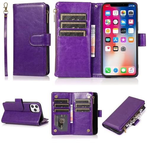 Beajew Handyhülle für Samsung Galaxy M31 Hülle Klappbar Klapphülle Schutzhülle mit Kartenfach RFID Reißverschluss Handy Tasche Leder Flip Case Cover Handytasche- Lila