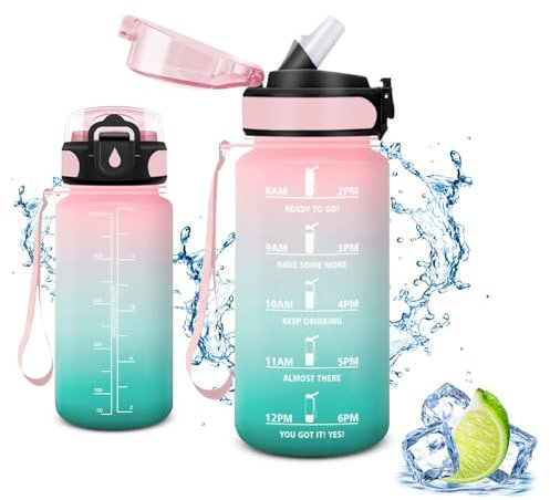 Vikaster Botella Agua, Botellas Agua Niños sin BPA, 0.5l Botella con Pajita, a Prueba de Fugas, Fácil de Abrir, Botella Reutilizable, Gimnasio, Running, Niños, Bicicleta