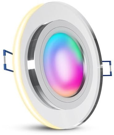 SSC-LUXon YAPU Glas Einbaustrahler mit LED Ring in rund silber spiegelnd - flache Einbauleuchte mit LED Lampe Smart RGBW dimmbar