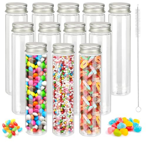 12 Stücke Transparent Reagenzglas mit Schraubverschluss, Reagenzgläser mit Schraubverschluss,Wiederverwendbare Röhrchen für Süßigkeiten,Transparent Reagenzröhrchen,Labor Reagenzglas.