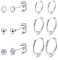 Dochais 6 Paar Edelstahl Ohrringe Damen Silber Set Ohrringe Silber Creolen Set Ohrstecker Klein Creolen 8mm 10mm 12mm Hypoallergene Ohrstecker Zirkonia Ball Schlafen Knorpel Piercing für Damen Herren