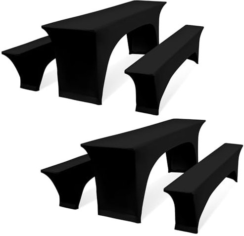 Teruntrue Zwei 6er-Set Schwarz Biertischhussen,Elastische Bierbankhusse und Tischdecken,Bierzeltgarnituren 220 x 70 x 70 cm, 70 cm Tischbreite, für Bankett Gartenmöbel Abdeckungen.