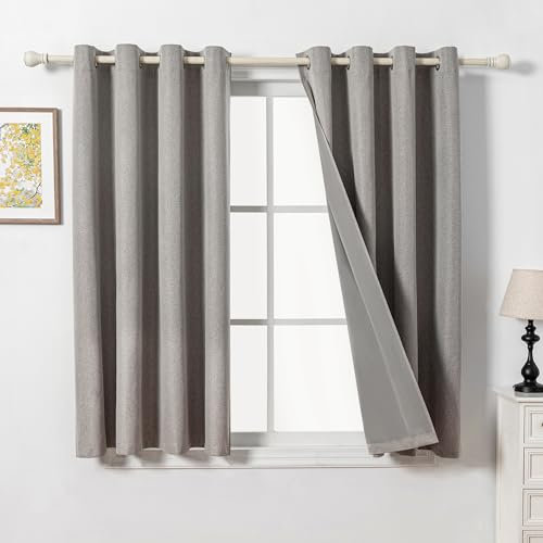 MYSKY HOME Gardine Kurz Leinenoptik Blickdichte Vorhänge mit Ösen Wohnzimmer Verdunkelungsvorhang Thermo Gardinen Hitzeschutz Wärmeisolierend,Leinen,2er Set H 160 x B 132 cm.