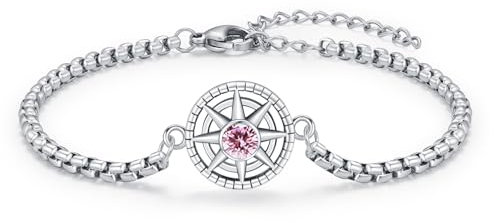OHAYOO Damen Armband Silber 925 Kompass Geburtsstein Oktober Turmalin Armband Schmuck für Damen Herren Mädchen Teenager Geschenke