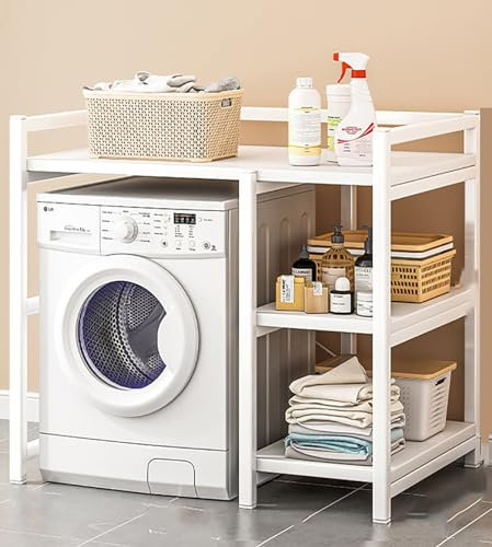 Generisch Metall-Lagerregal für Waschmaschinen, praktisches Lagerregal für Waschmaschine und Trockner, multifunktionales, platzsparendes Lagerregal für Zuhause, geeignet für Balkon, Küche, Badezimmer