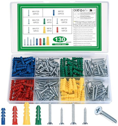 1300 Pcs Tacos y Tornillos para Pladur, Tacos Pared Tornillos y Tacos para Pared, Universales Tacos Pladur con Tonillos Autorroscantes para Madera, Paneles de Yeso, Concreto, Hormigón Ladrillo