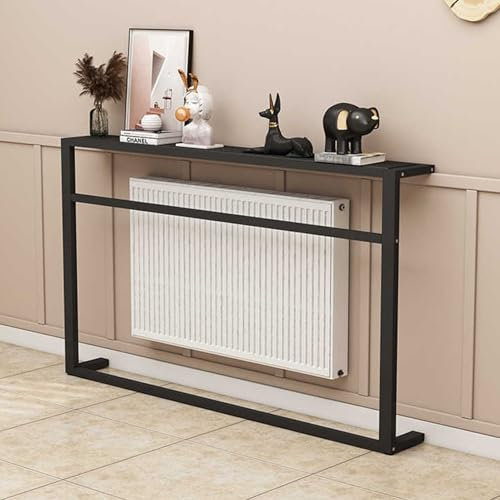 YHWKGZ Table Console, Table d’Entrée Étroite, avec Barre Transversale Renforcée, Bonne Performance de Charge, Adaptée Aux Petits Espaces, Console Fine en Acier(Nero,39.3x7.8/100x20cm)