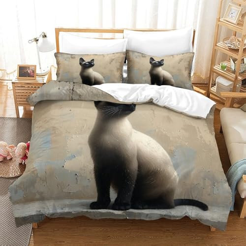 DRESBNIOO Ägyptische Katze Bettbezug Bettwäsche Set Kinderbettwäsche Reißverschluss Mit Kissenbezug Betten Set Für Jugendliche Kinder Schlafzimmer Single(140x200cm)
