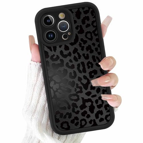 ZhuoFan Cover per iPhone 15 Pro Max 6,7”, Aesthetic Leopardata Motivo Custodia Nero Opaca Ultra Morbida Sottile Leggera Silicone Antiurto AntiGraffio TPU Bumper Protettiva Case, 05