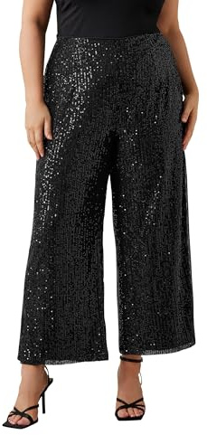 EVANS Curve Sequin Embellished Wide Leg Trousers - Women's - Plus Size Curve