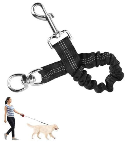 Short Shock Absorber Dog Lead Bungee Dog Leash Extension, Elastic Buffer Extender Prevent Injury on Arm and Shoulder & Save Dogs from Getting Hurt Great for Bicycle, Running, Walking (Black)
