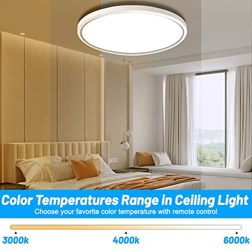BURNNOVE Deckenlampe 24W 3200LM LED Deckenleuchte mit 7 RGB-Farben 3 Lichtmodi 3000K-6000K 10-stufige Farbtemperatur 20%-80% 8-stufige Helligkeit Speicherfunktion Timer IP54 Wasserdicht